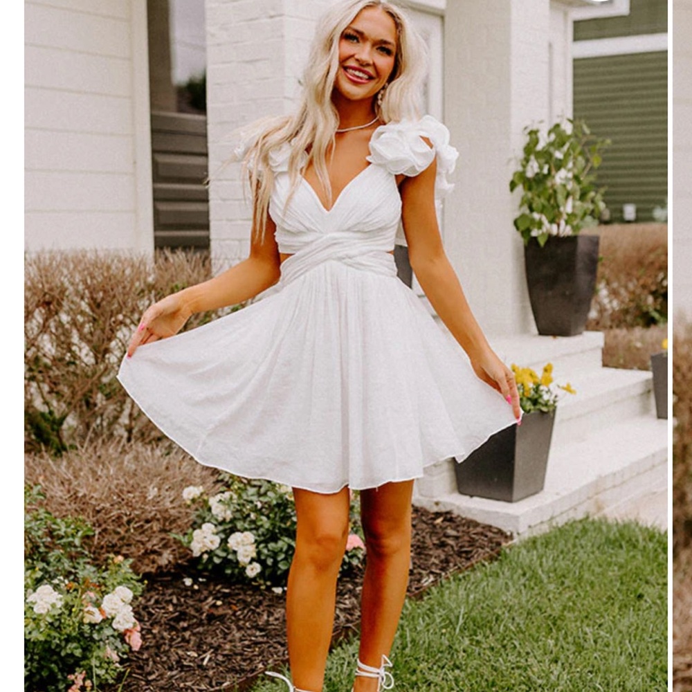 Impressions White Mini Dress with Floral Accents